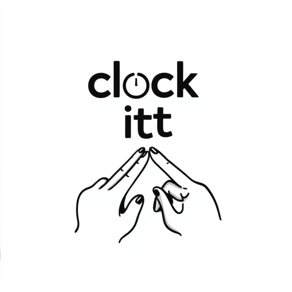 two fingers almost touching with the phrase 'clock ittt' in a fun emoji style with bold text emoji