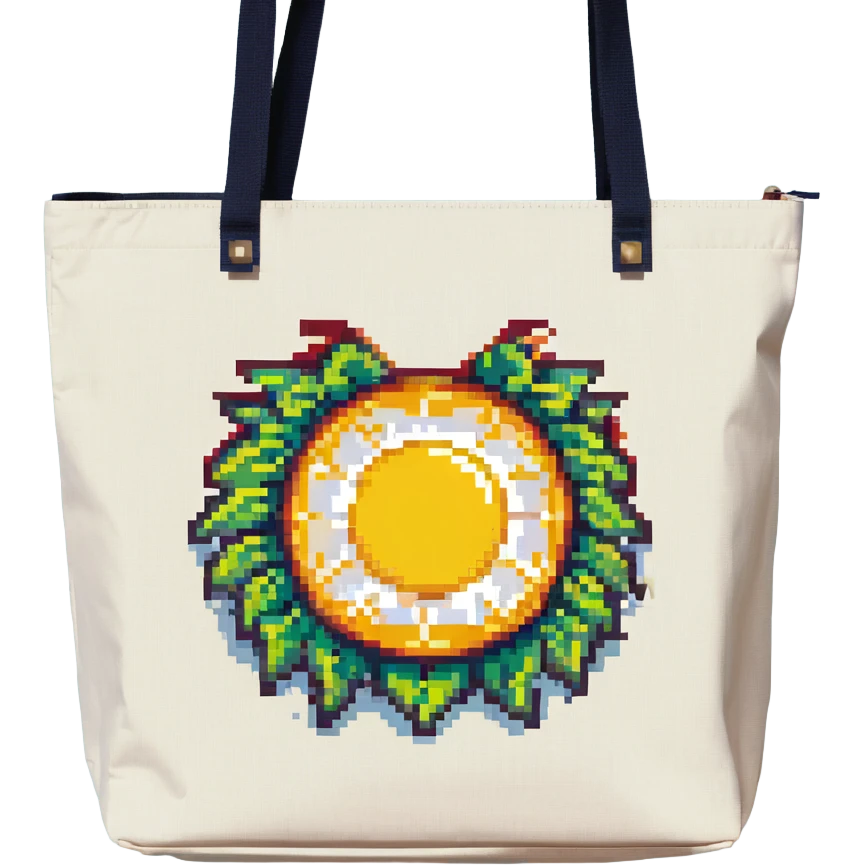 summer bag, simple and blocky, with a sun motif emoji