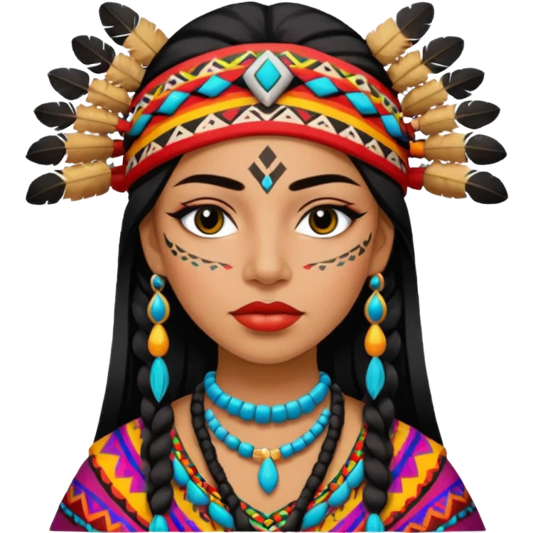 Indigenous, pretty lips, Indigenous clothes, medium skin, pretty bratz baddie, black eyeliner, colorful emoji