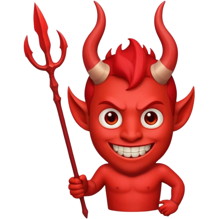 Red devil with horns and trident, grinning mischievously emoji