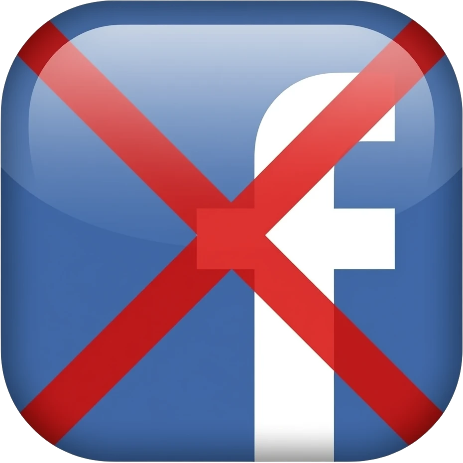 facebook logo with "deleted" or "x" mark emoji