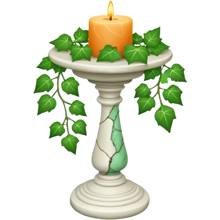 A candle-stand-pedestal made out of howlite stone with ivy vine leaves poking out on one side emoji