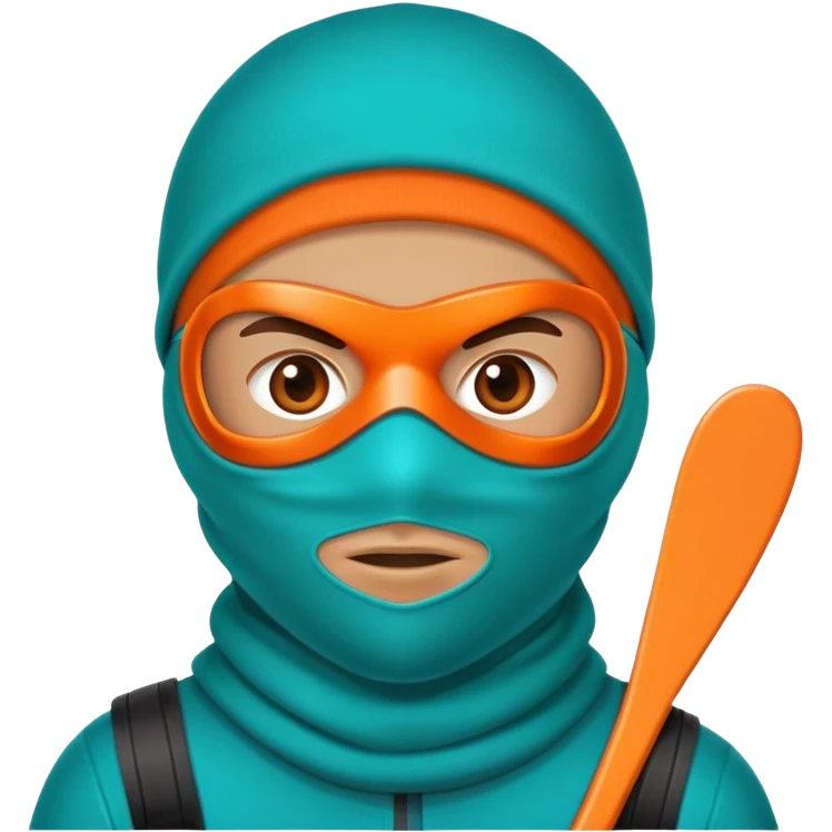 sinister-looking robber with teal and orange ski mask emoji