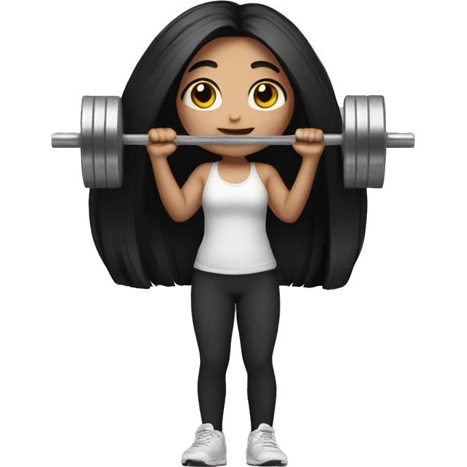 Pale girl with long black hair lifting weights emoji