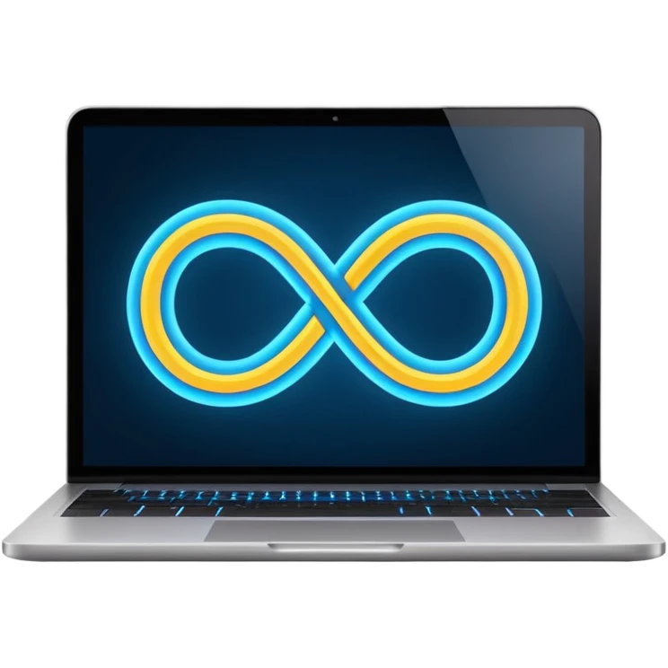 laptop screen showing an infinity symbol emoji