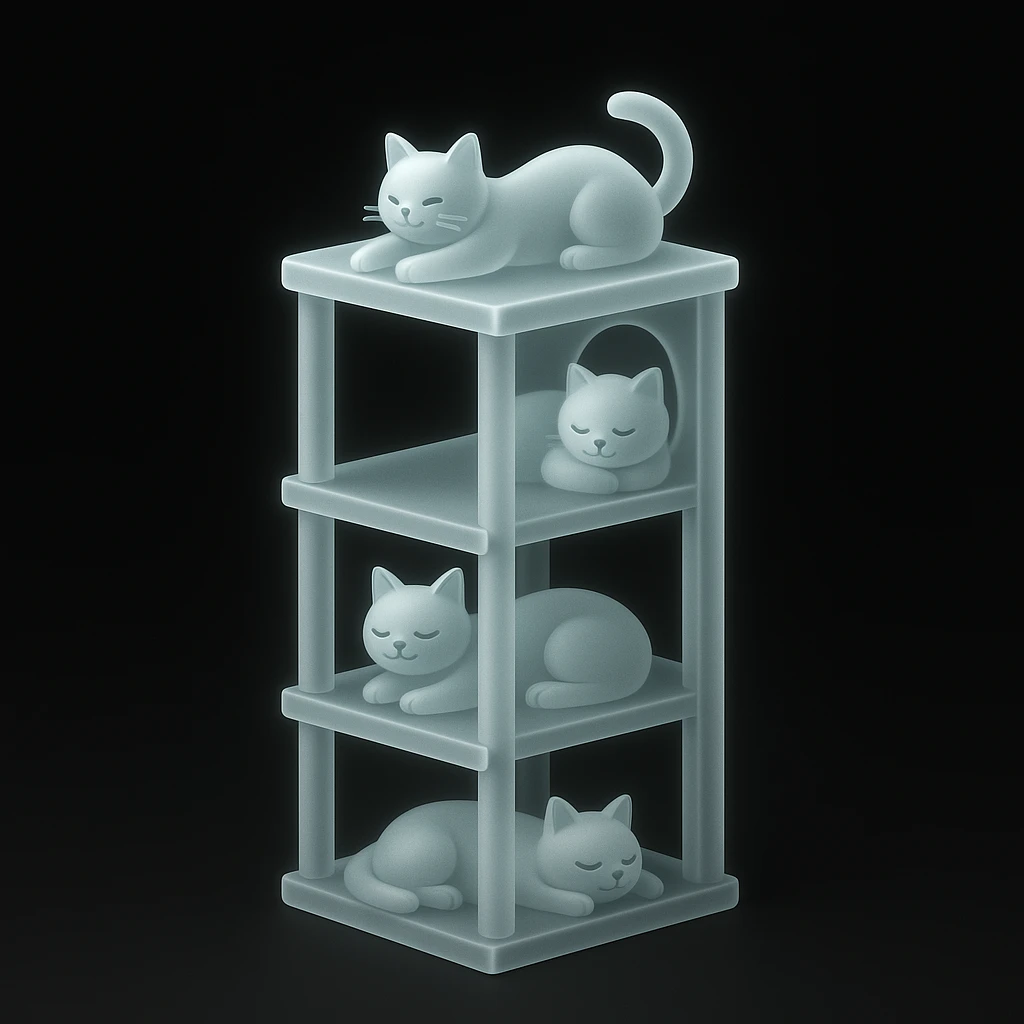cats relaxing in a vertical playhouse emoji