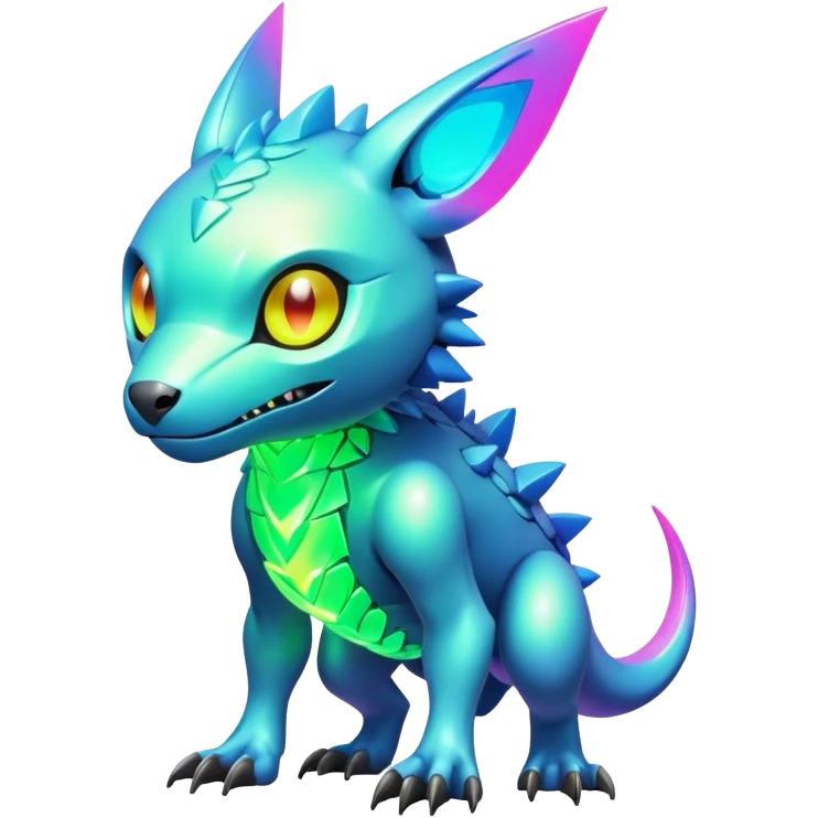  Bright lush warm-colored colorful neon-colored cyber-Fakémon-Digimon-Trico-creature emoji