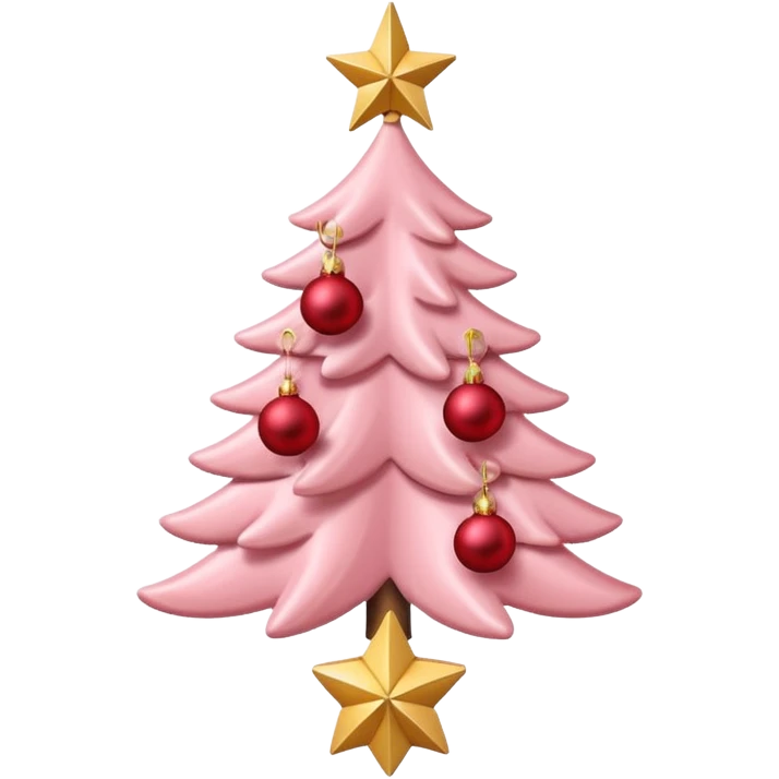pastel pink christmas tree with red ornaments and star on top emoji