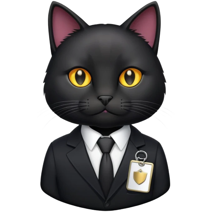 Black cat in a black suit with an ID badge emoji