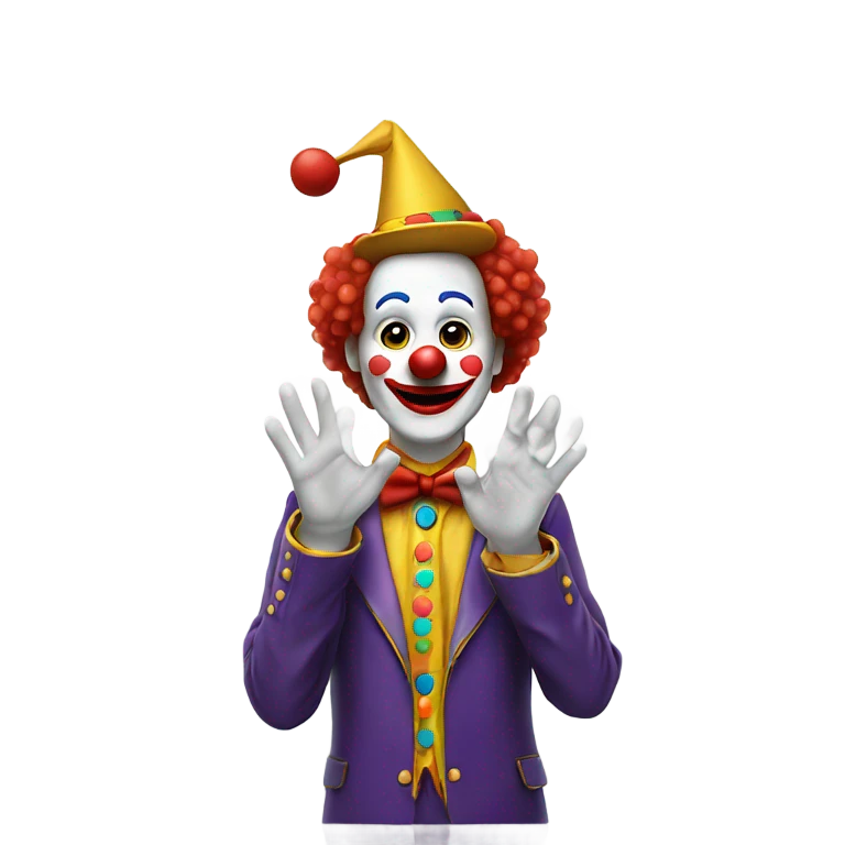 A clown with a hand over his head emoji