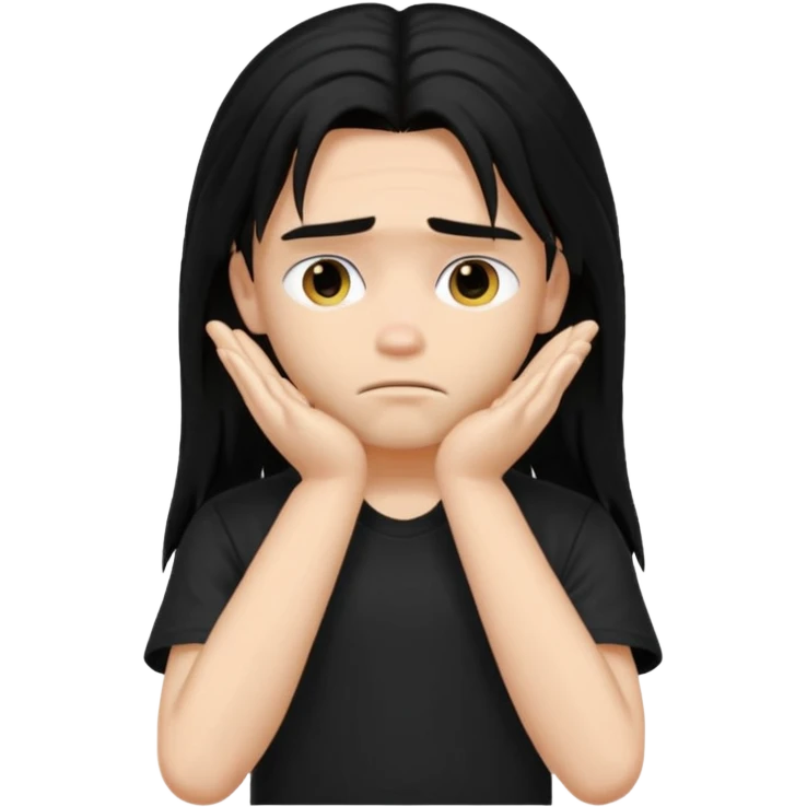 a PRETTY BRATZ boy with black long hair looking sad and covering his face with hands emoji