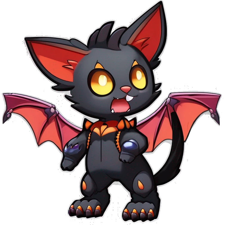 Black Cool Edgy Punk-Gothic Bat-winged Litten-Bat-cat-Fakemon full body emoji