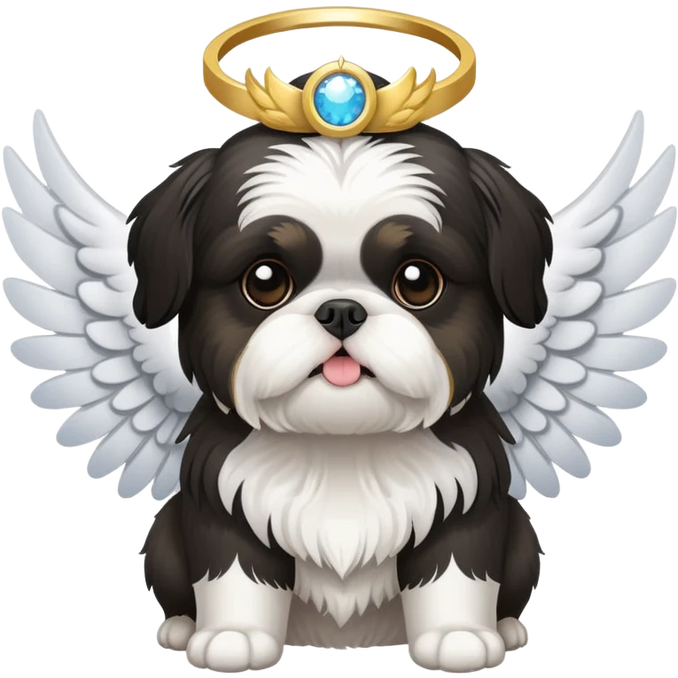 Black and white shih tzu with wings and halo emoji