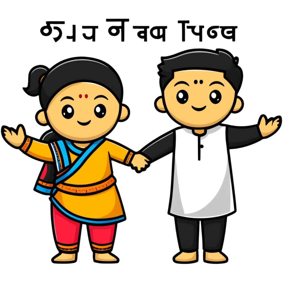 cute characters linking arms with Hindi word Tumse emoji