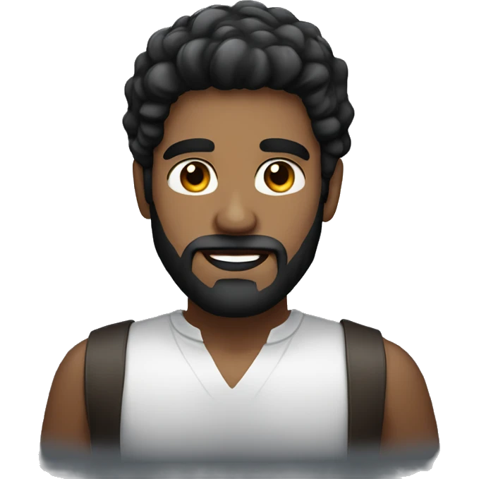 Black hair bearded man cute face emoji