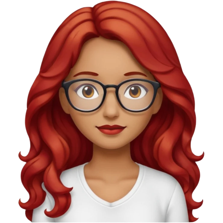 Crespa peli roja tono fuerte , trigueña , con lentes y top blanco pelo largo  emoji