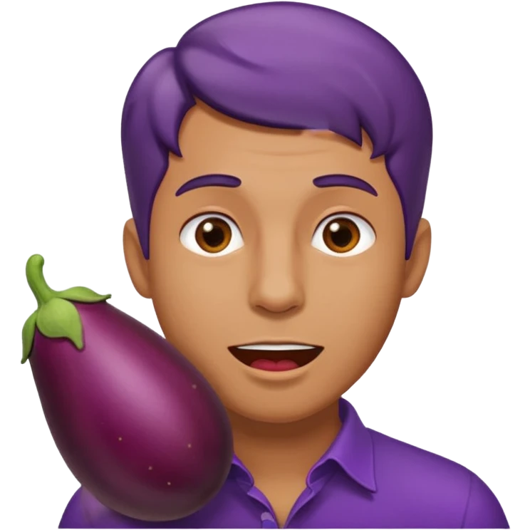 A man shoving an eggplant down his throat emoji
