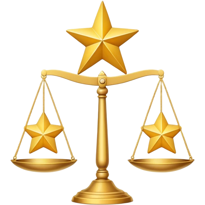 A scale balancing one big star on one side and two smaller stars on the other side emoji
