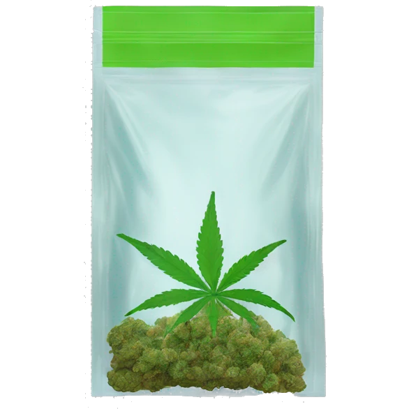 transparent ziplock bag with sativa strain inside emoji