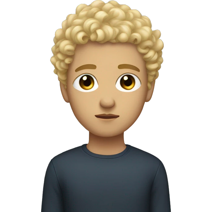 black eyes, very very curly blonde very short hair, boy, serious face, light skin emoji