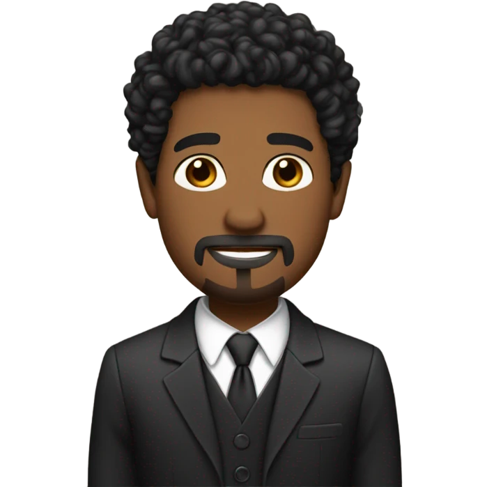 brown skin man with goatee and short black curly hair wearing a suit emoji
