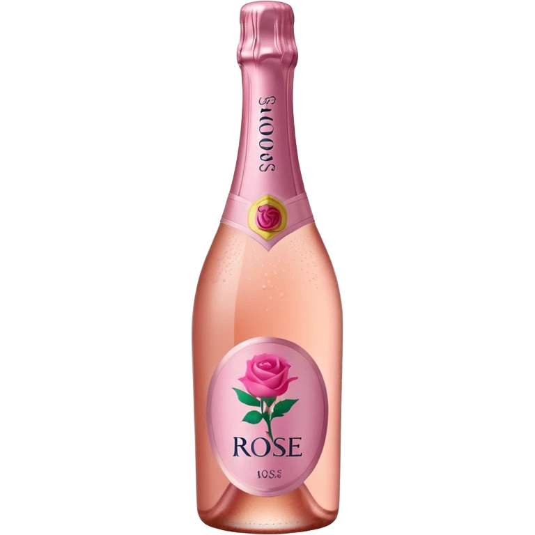 bottle of sparkling rosé with a rose logo on the label, tilted up and to the left, no glass emoji