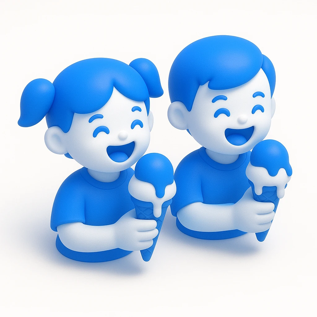 happy children with melting ice cream cones emoji