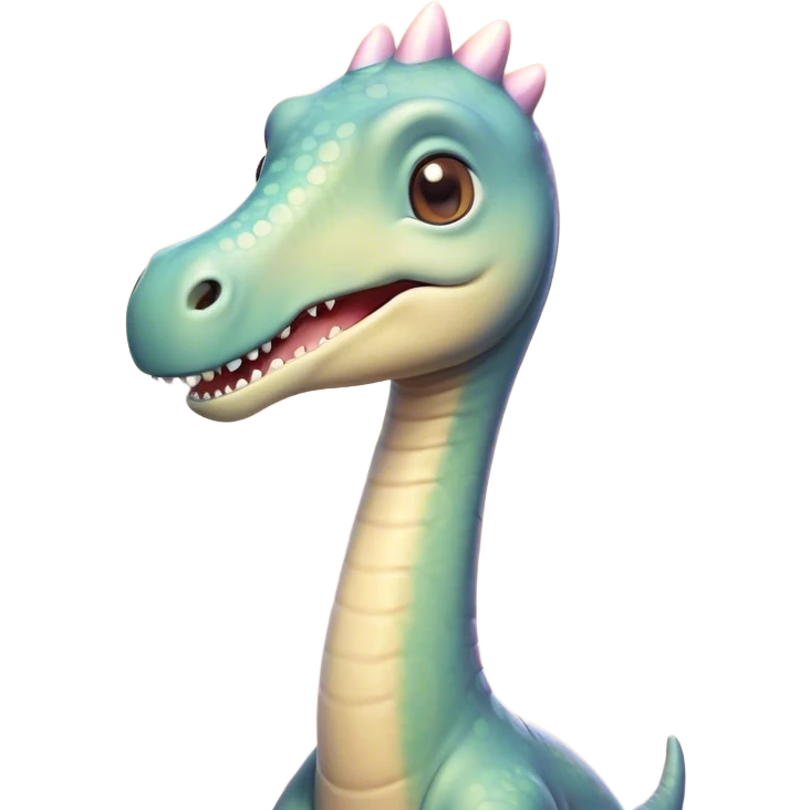 Cinematic Cute Brachiosaurus Portrait Emoji, Head tilted playfully with a warm, endearing smile, featuring a diminutive, almost whimsical head atop an impressively long neck and a sturdy, gentle body, adorned in soft, pastel earthy hues, Simplified yet irresistibly adorable features, highly detailed, glowing with a tender, inviting glow, high shine, affectionate and lively, stylized with a touch of prehistoric whimsy, soft glowing outline, capturing the essence of a playful Brachiosaurus that seems as if it could amble out of the screen into your arms! emoji