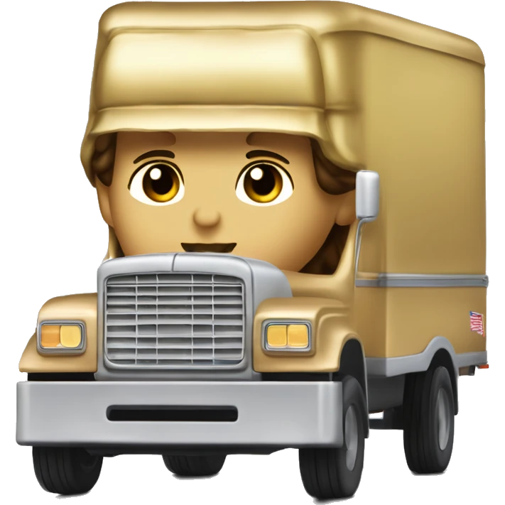 Side view of 1976 very very long 40 foot long mail delivery truck shaped like Princess Leia in gold outfit shaped truck emoji