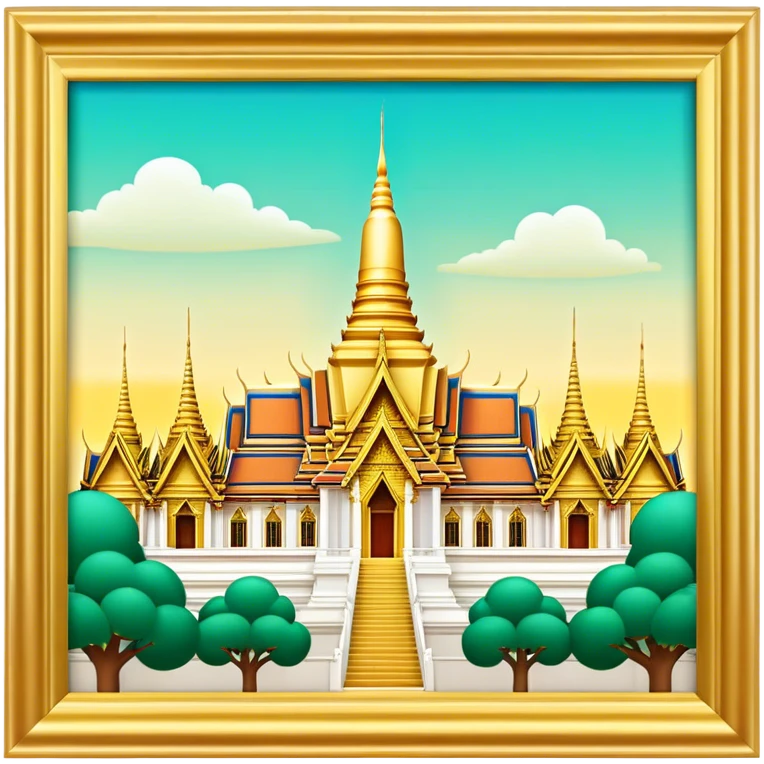 Cinematic Realistic Grand Palace Bangkok Landmark Emoji, showcasing the opulent golden spires, intricate Thai architecture, and the Emerald Buddha Temple set within a vibrant, manicured courtyard. emoji