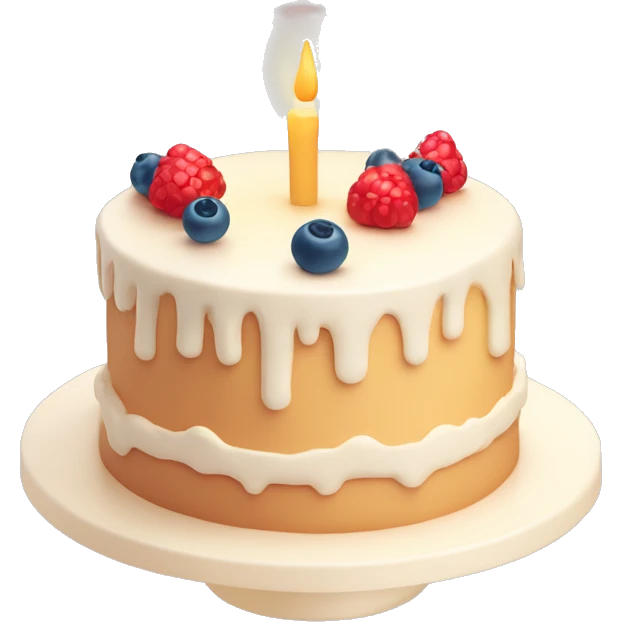 Emoji of a New Year's cake with delicate cream and minimalistic decorations (for example, a few berries or small Christmas tree toys). Warm pastel shades, clean lines emoji