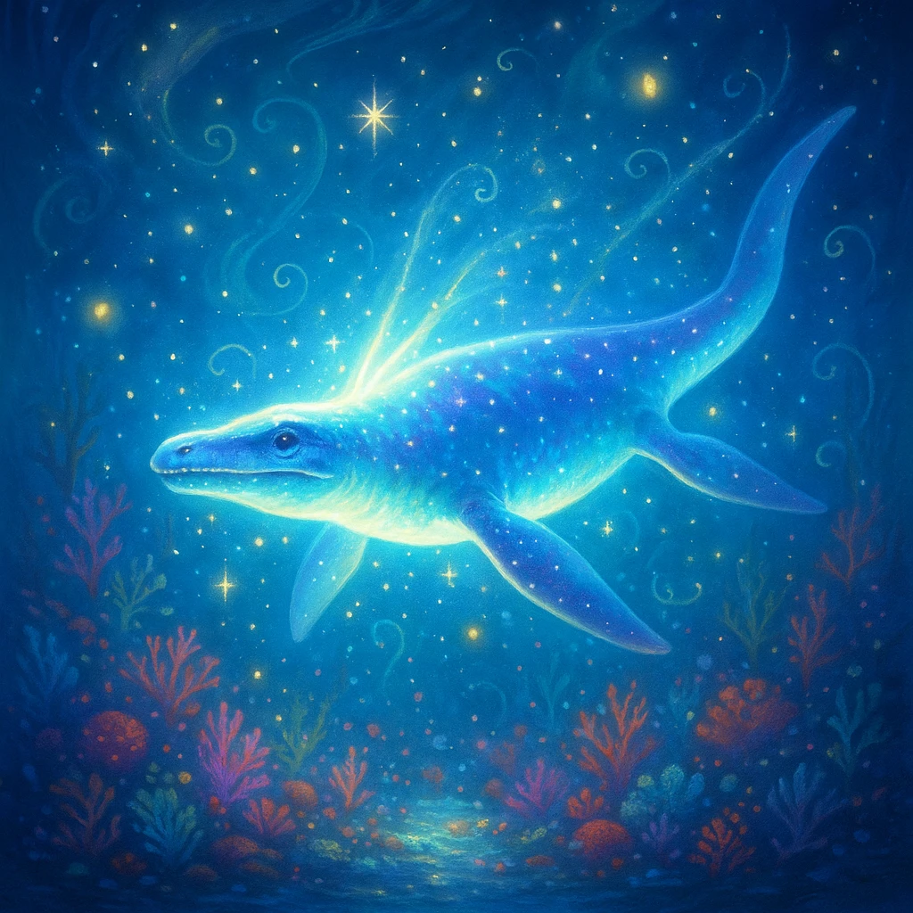 magical liopleurodon, fantasy, glowing, sparkles, whimsical emoji