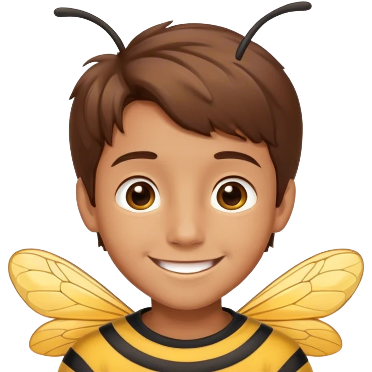 Create a bee pollinating a cute brown hair boy emoji