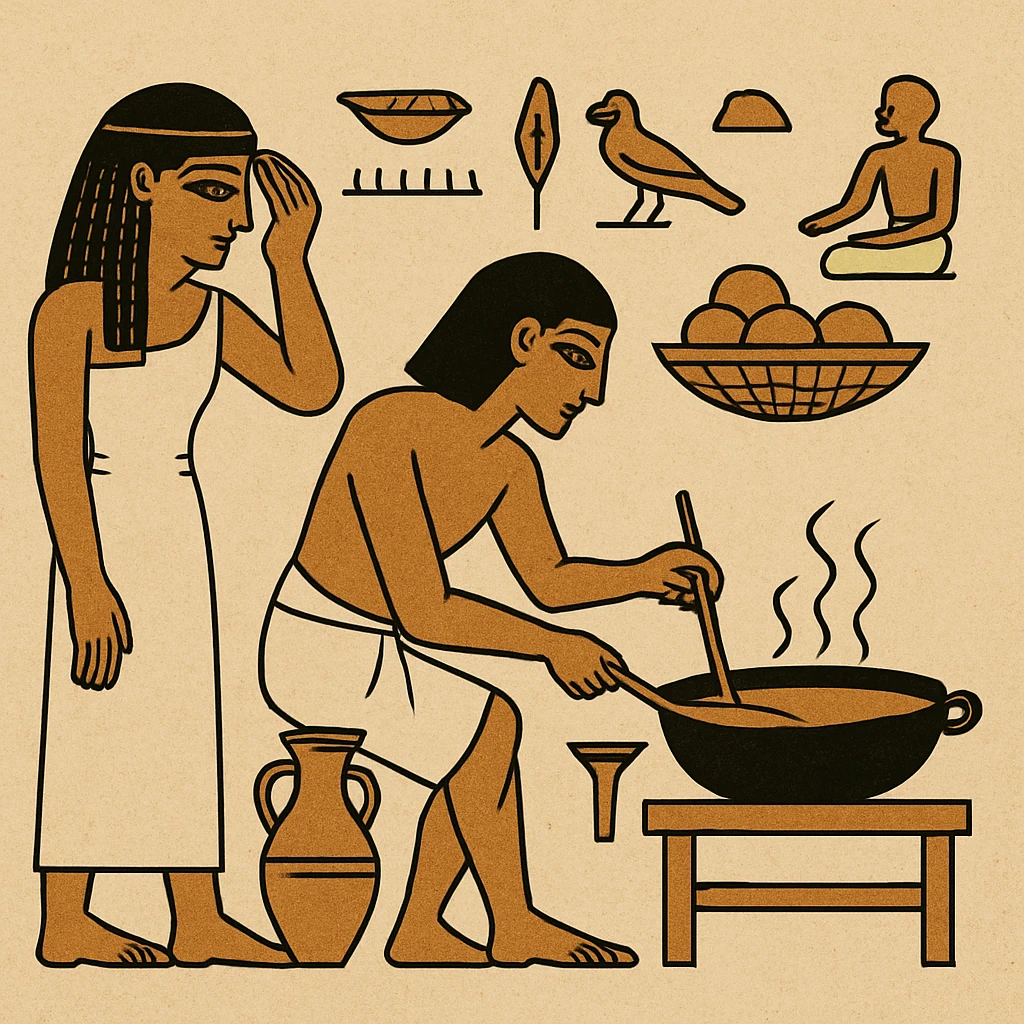 ancient Egyptian cooking scene in hieroglyphic style emoji