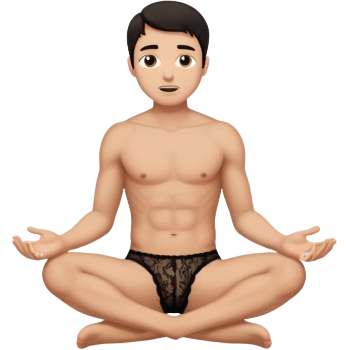 Submissive man on knees begging wearing female underwear with dark hair emoji