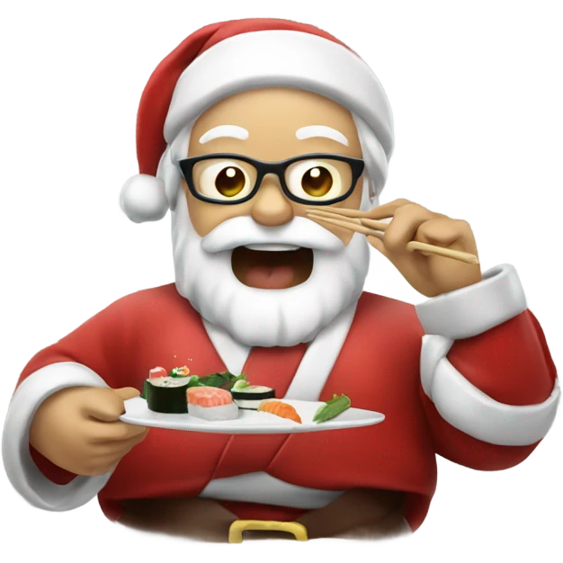 Santa eating sushi and clinking a glass emoji