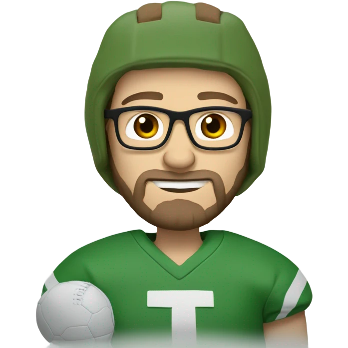 Caucasian man with brown hair beard and glasses wearing a green football jersey and cheese hat emoji