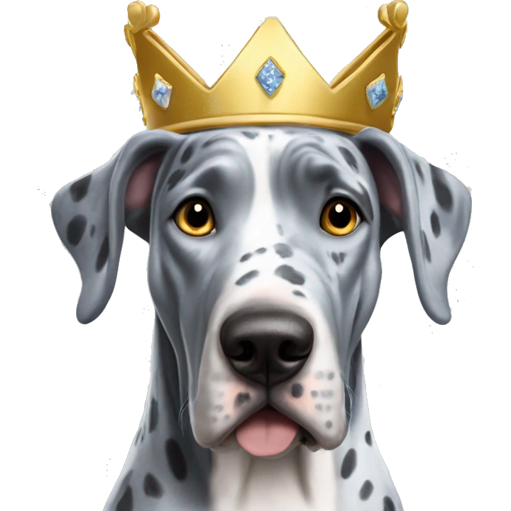 Blue Merle Great dane wearing gold princess crown emoji