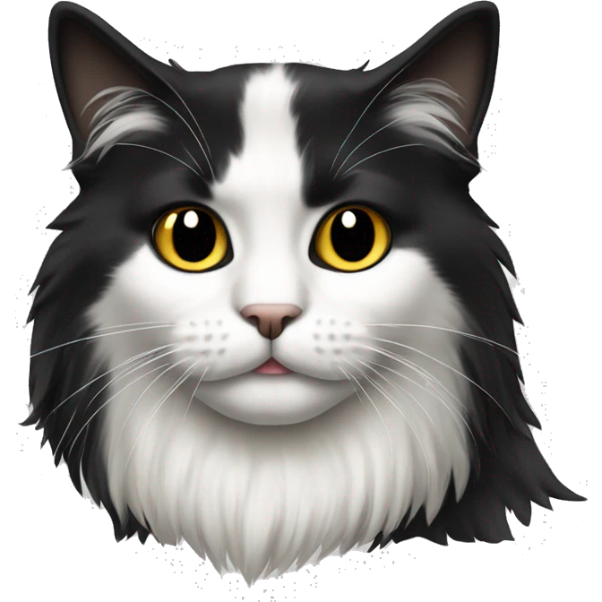 long haired cat half black half white with black bottom jaw emoji