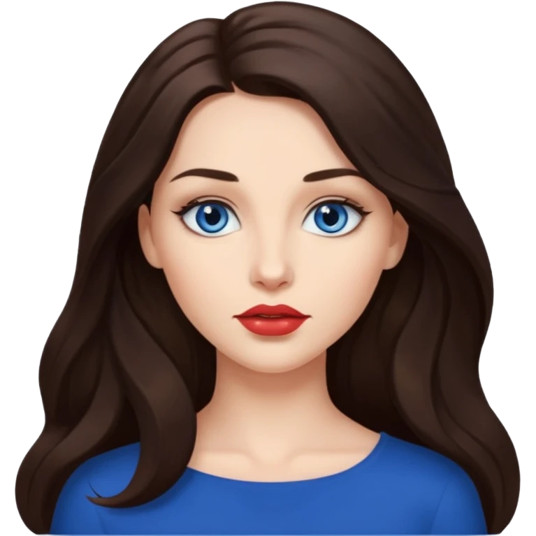 Woman with long brunette hair dark blue eyes and full lips emoji