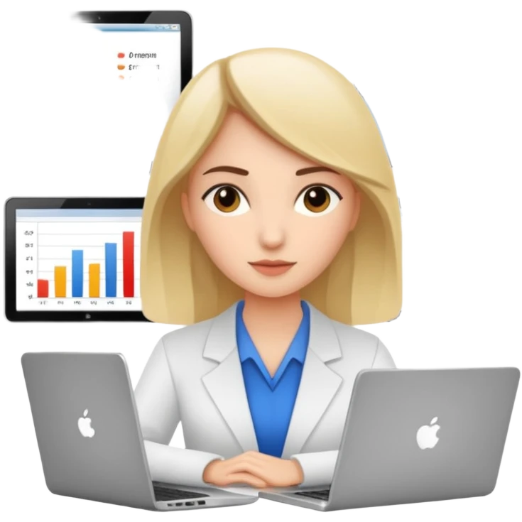 girl analyst with a laptop and a single diagram emoji