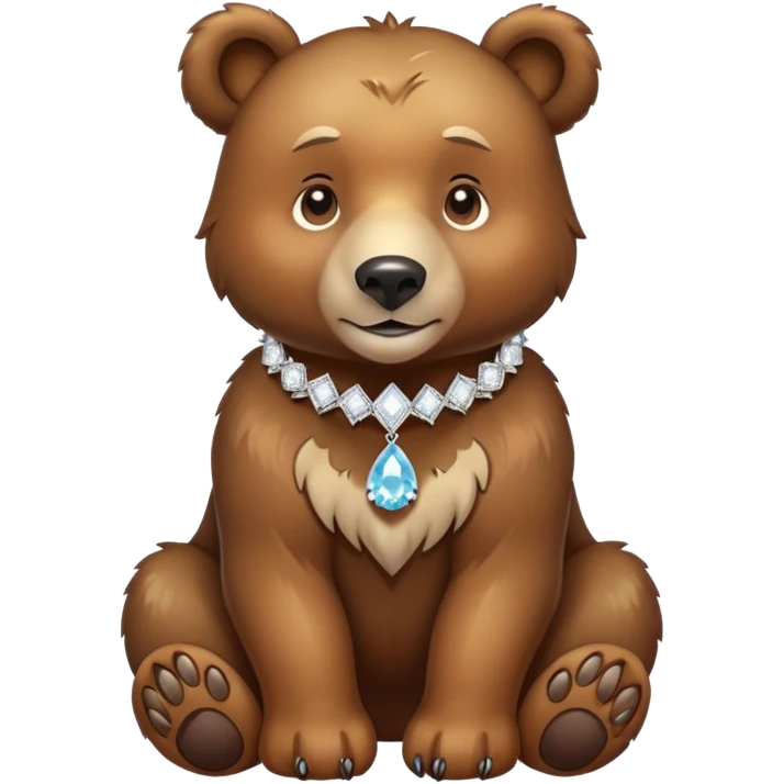 Brown bear on four legs with an elegant diamond collar that sparkles around its neck, gemstone collar, detailed jewelry emoji