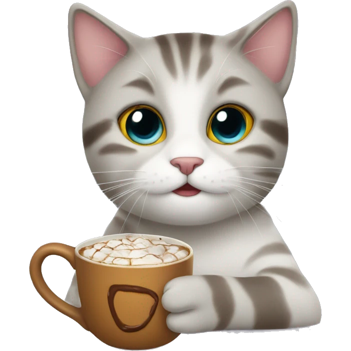 Cat in winter with hot chocolaté emoji