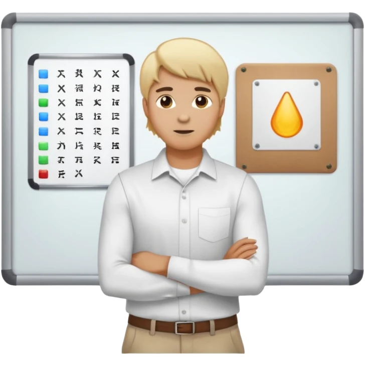 silhouette of a light-haired man standing next to a project board emoji