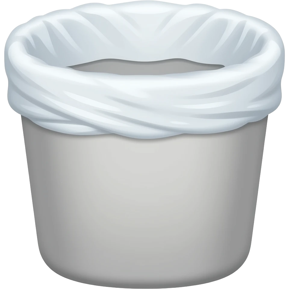 white, plastic, oval mouthed trash receptical with white trashbag liner no lid emoji