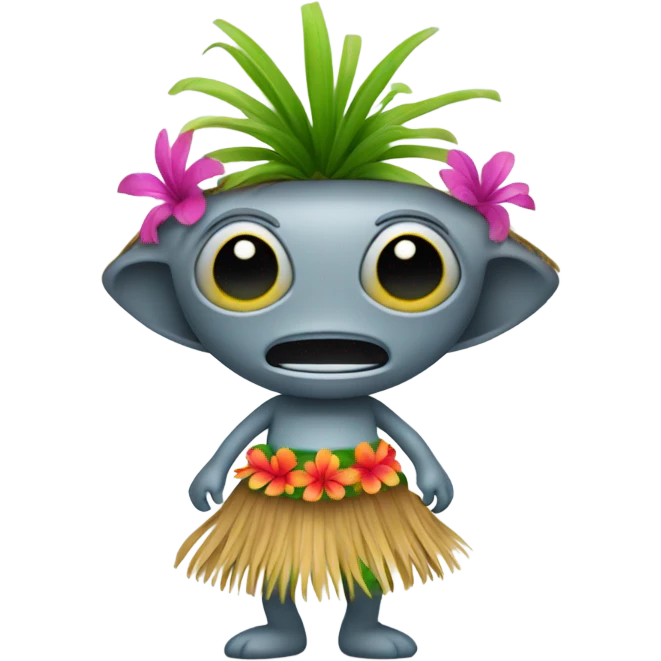 Grey alien wearing a Hawaiian grass skirt  emoji