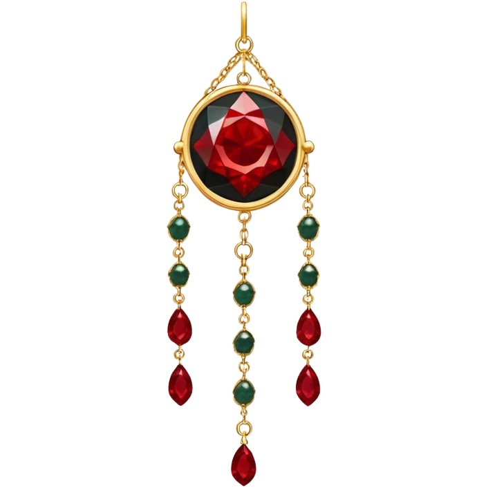 Epic Hanging suncatcher, gold chains with shiny sparkly bloodstone and ruby and obsidian gemstones,  emoji