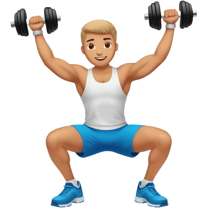 Energetic person exercising with dumbbells, looking happy and motivated emoji