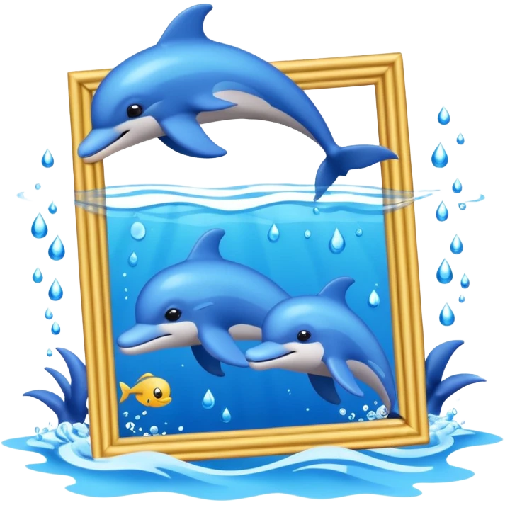 sea-themed photo frame with blue dolphins and water, emoji style emoji