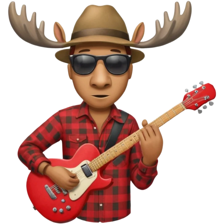  A man with the head of a moose playing a red electric guitar in Alaska emoji